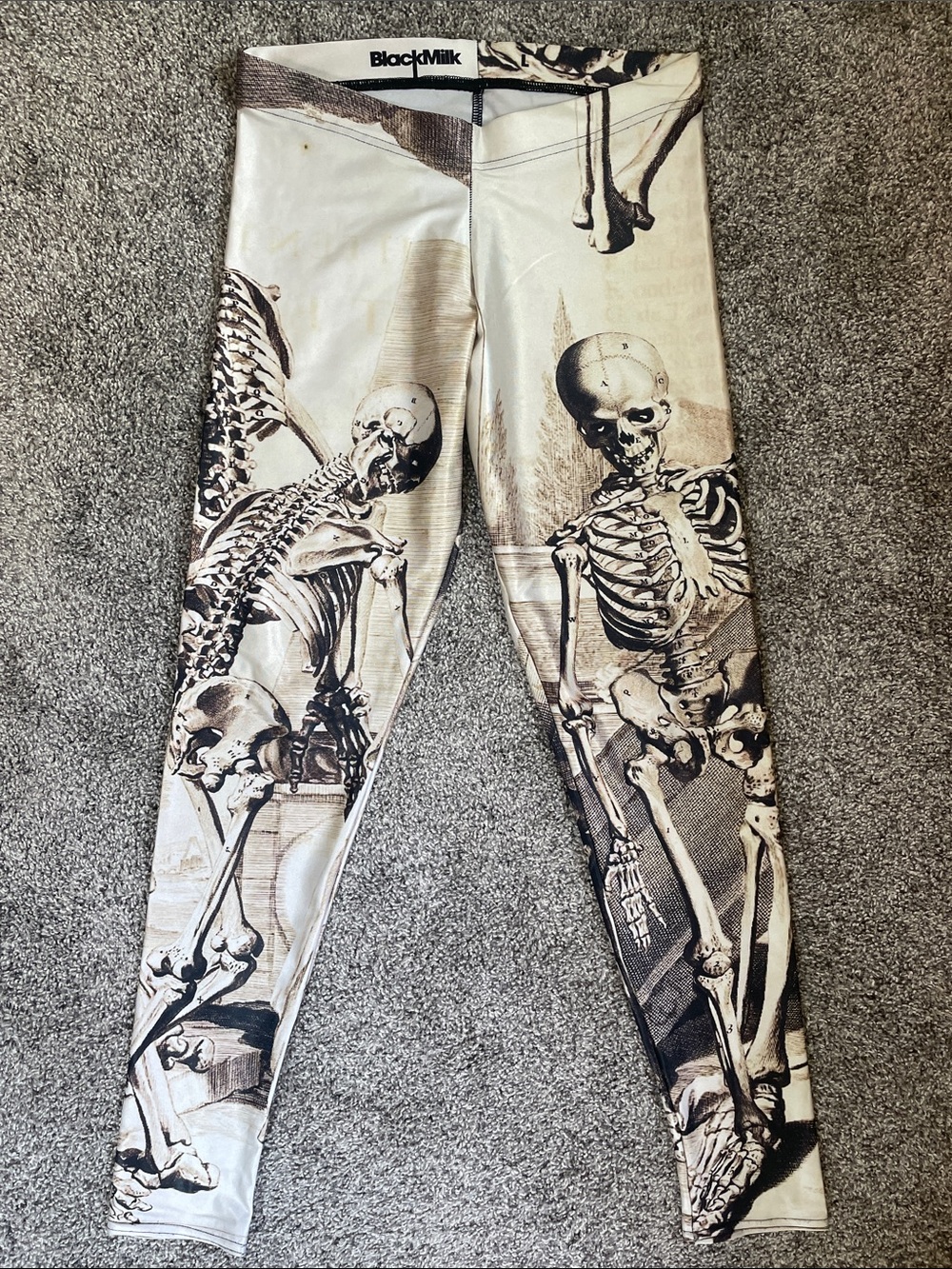BlackMilk Beige and Black Skeleton Print Leggings
